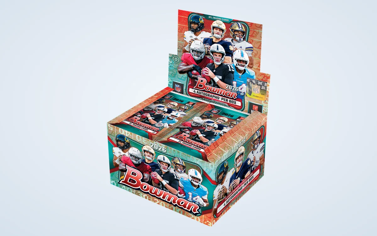 The 2026 Bowman Football Jumbo Box, with four autographs per box printed on the front