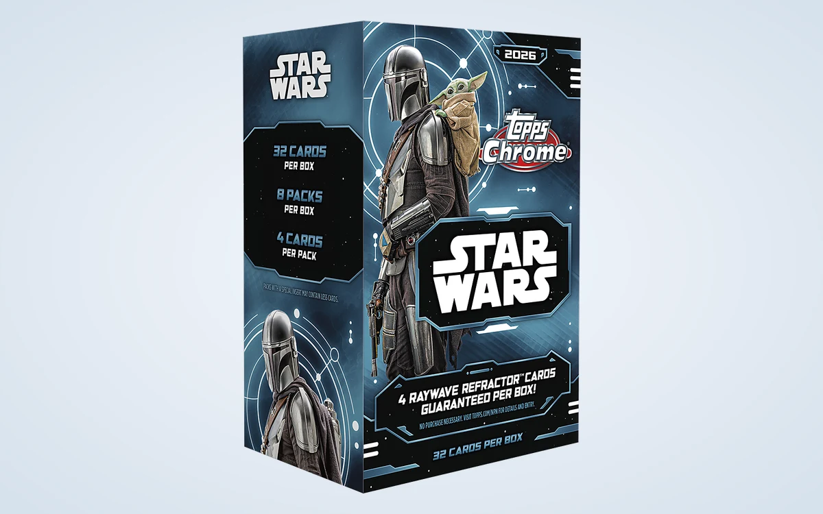 The 2026 Topps Chrome Star Wars Value Box, with The Mandalorian and Grogu on the front