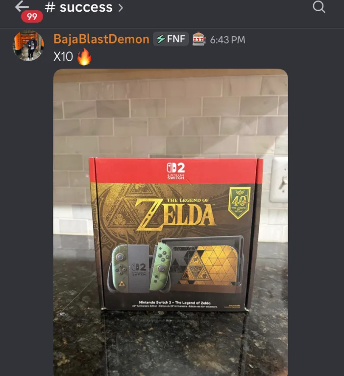 BajaBlastDemon's #success post: a boxed Zelda 40th Anniversary Switch 2 console on a counter